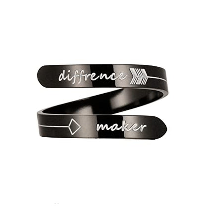 Opening Black Keep Going ring Stainless Steel Adjustable Never give up Jewelry Inspirational Opening Stacking Cute Hiphop Band - style: Diffrence maker