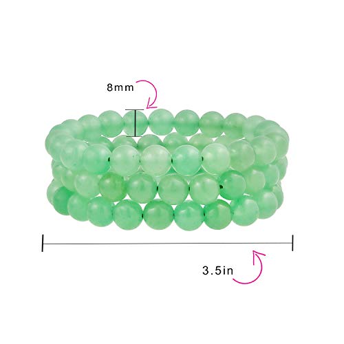 Bling Jewelry Genuine 8MM Gemstone Ball Bead Stretch Bracelet Stackable (3 Set) - color: Lime Green Aventurine