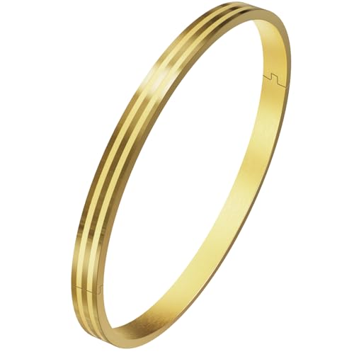 18K Gold Plated Bracelet Love Bangles for Women, 6.7in / 7.1in | Stainless steel, Waterproof & Non tarnish. Elegant & Shining. Verstaile for daily wear, perfect for stacking. Ideal Gift. - color: Gold-6.7in