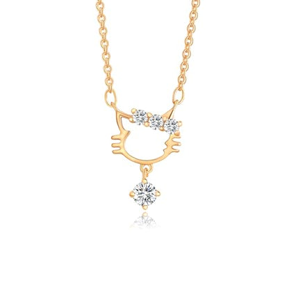Gold Plated Pendant Necklaces for Women Cubic Zirconia Accent 18 Inch Adjustable Chain Hypoallergenic Gift for Wife Mom Birthday Valentines Day - style: Cat head
