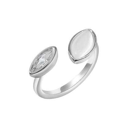NewZenro Dainty Cat's Eye Marquise Cut Cubic Zirconia Open Ring for Women Gold/Silver Plated Fashion Crystal Geometry Adjustable Stackable Wedding Finger Band Promise Rings Comfort Fit Trendy Jewelry - color: Silver