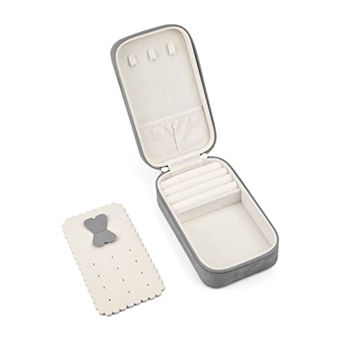 BONNY DODO Small Travel Jewelry Box Organizer for Women with Plush Velvet | Gray Portable Mini Jewelry Case Compact Storage Holder for Earrings Rings Necklaces Bracelets, Small Travel Gift Box - color: Gray, size: 6.2*3.6