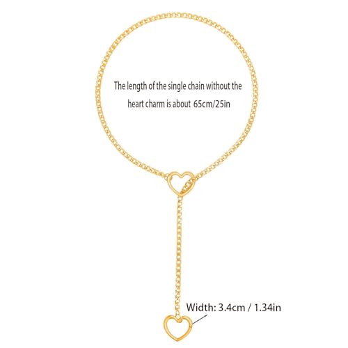 Heart Slip Chain Necklace for Women Stainless Steel Black Necklace | Handmade Punk Gothic Cuban Lariat Y-Necklace Jewelry - color: Gold Heart, size: 25 in