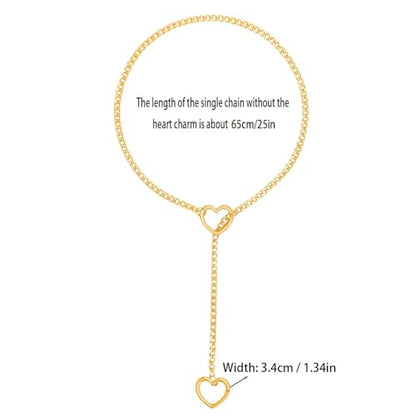 Heart Slip Chain Necklace for Women Stainless Steel Black Necklace | Handmade Punk Gothic Cuban Lariat Y-Necklace Jewelry - color: Gold Heart, size: 25 in