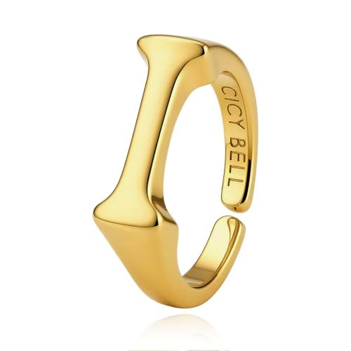 Cicy Bell Initial Rings for Women 18k Gold Plated Adjustable Rings | Open Signet Rings, Bold Letter, Personalized Engraved, For Party - color: Initial-I