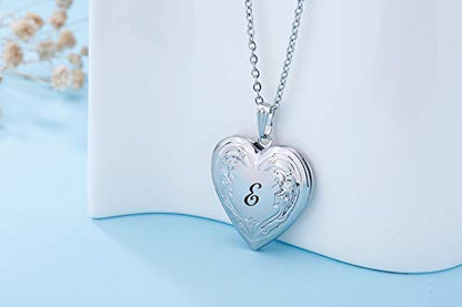 YOUFENG Locket Necklace that Holds Pictures Initial Alphabet A-Z Letter Pendant Necklace Platinum Plated Gifts for Women - style: E