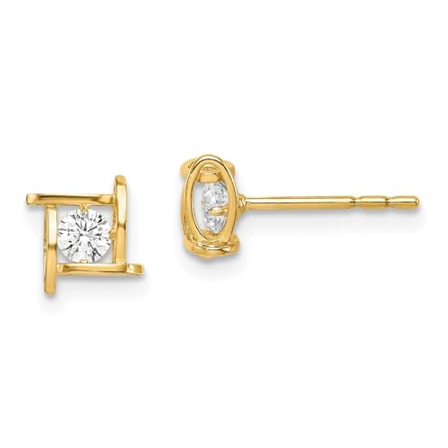 14K Yellow Gold Cubic Zirconia Square Earrings | Length- 0.21 in