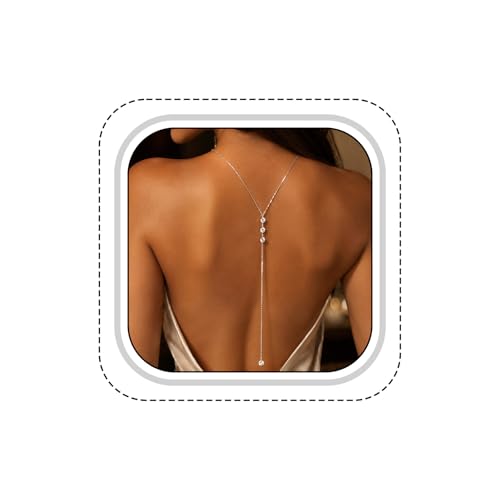 Rhinestone Back Chain Necklace for Women, Bridal Wedding Backdrop Body Jewelry, Pearl Shoulder Back Chain for Backless Dress, Bikini, Prom Evening Party Accessories