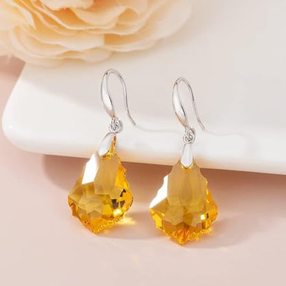 Austrian Crystal Baroque Teardrop Dangle Earrings for Women | 14K Gold-Plated,Hypoallergenic,Brilliant Facets,Fluid Movement,Easy-Wear Fishhook Fit,For Daily Wear And Special Occasions - color: Yellow