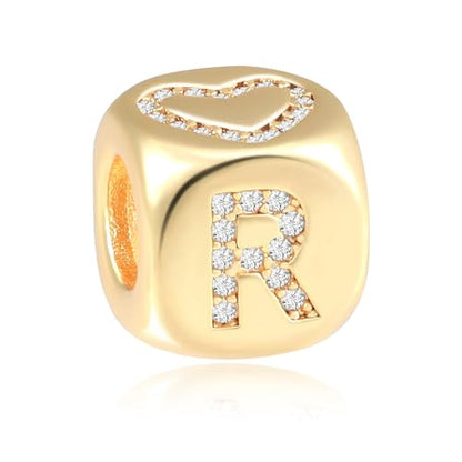 Letter Charms for Necklace and Bracelets,14K Gold Plated Women's Bead Charms, A-Z Alphabet Initial Beads Name Pendant DIY Jewelry Birthday Gift for Women - style: Charm-R