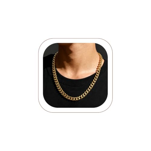 Stainless Steel Mens Cuban Link Chains, Daily Wear Hip Hop Miami Necklace | 3/6/9/12mm Silver/Gold Plated/Black necklace with Gift Box, No Tarnish, Sweatproof & Waterproof, Hypoallergenic Men Chains - color: 9mm-gold plated, size: 20 inch