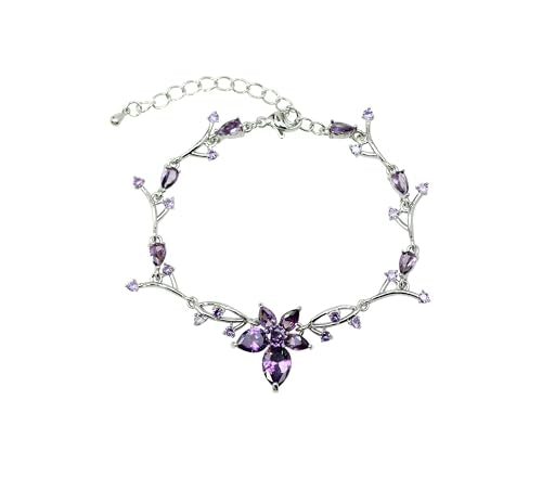 Faship Gorgeous CZ Crystal Floral Necklace Earrings Set - color: Purple / Matching Bracelet