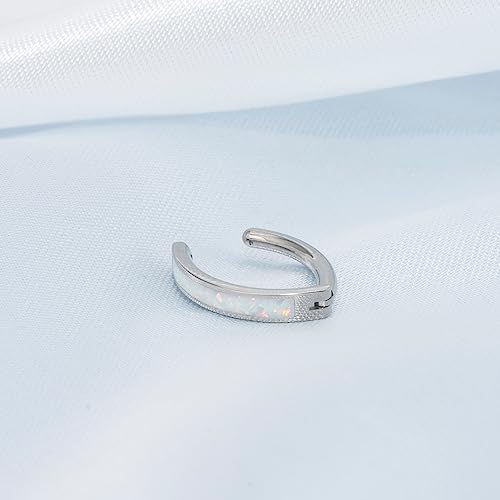 limerencia 14G G23 Titanium Belly Button Ring with Small Teardrop Cubic Zirconia 10mm Internally Threaded Navel Piercing Jewelry - color: Curved Hoop White Opal