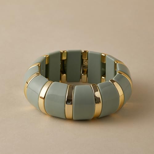 YBMYCM Acrylic Chunky Bangles Bracelets for Women Resin Gold-plated Stackable Stretch Bracelet Wide Wristbands Gift Jewelry - color: Light gray green