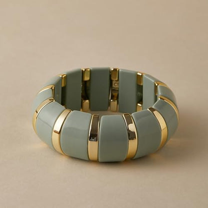 YBMYCM Acrylic Chunky Bangles Bracelets for Women Resin Gold-plated Stackable Stretch Bracelet Wide Wristbands Gift Jewelry - color: Light gray green
