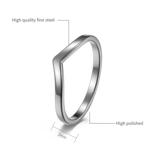 CCBFY Stainless Steel V Shaped Wedding Band Engagement Promise Ring for Women Pointed Chevron Classical Simple Plain Statement Ring - color: Silver