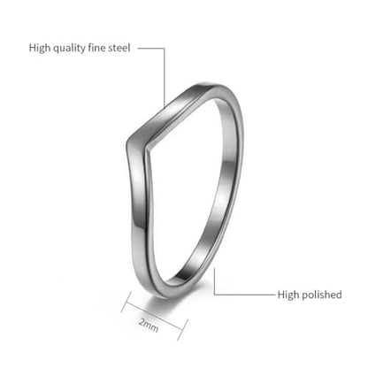 CCBFY Stainless Steel V Shaped Wedding Band Engagement Promise Ring for Women Pointed Chevron Classical Simple Plain Statement Ring - color: Silver