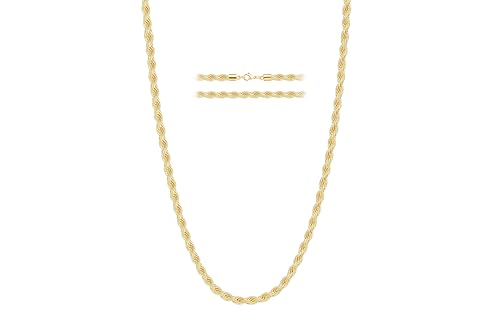 Rope Chain Necklace for Men Women, 316L Stainless Steel Twist Link Chain for Men, Gold Silver Black Tone, Hypoallergenic Waterproof Jewelry Gift for Him Her 3mm 4mm 5mm, 16/18/20/22/24/26 Inch - color: Gold-4mm, size: 20