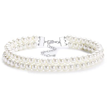 BABEYOND Round Imitation Pearl Choker Necklace Multi Strands Choker 20s Flapper Necklace Accessories for Gatsby Themed Party - style: 2-layer