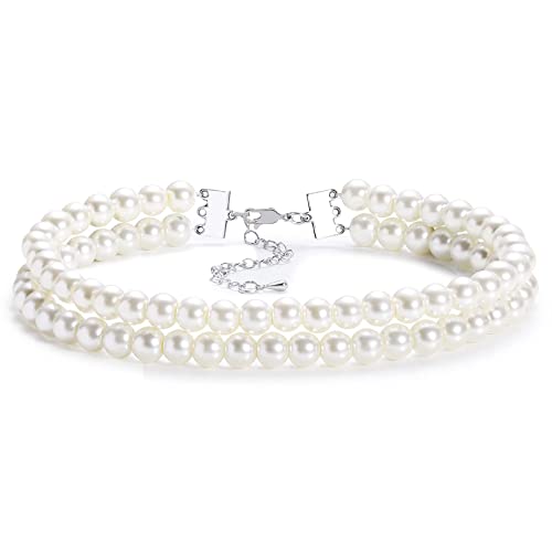 BABEYOND Round Imitation Pearl Choker Necklace Multi Strands Choker 20s Flapper Necklace Accessories for Gatsby Themed Party - style: 2-layer