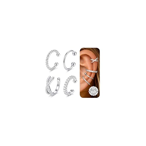 LOLIAS 925 Sterling Silver Ear Cuffs Non Piercing - 14K Gold Plated Ear Cuff Earrings for Women Adjustable Clip on Cartialge Earrings Non Pierced Fake Earring Stacks - color: Silver-Cross Style
