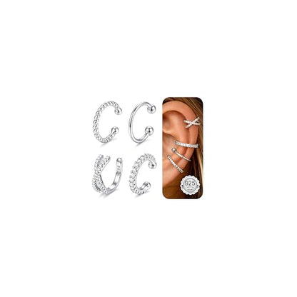 LOLIAS 925 Sterling Silver Ear Cuffs Non Piercing - 14K Gold Plated Ear Cuff Earrings for Women Adjustable Clip on Cartialge Earrings Non Pierced Fake Earring Stacks - color: Silver-Cross Style