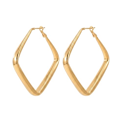 Hoop Earrings for Women, Hypoallergenic Stainless Steel Lightweight Thin Large Big Hoops Earrings Set for Women, Non Tarnish for Jewelry Gift 40MM - color: Gold Square Hoop Earrings