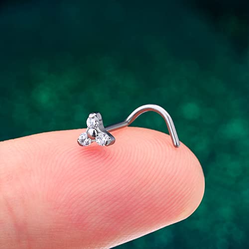 20G Grade 23 (G23) Titanium Screw Nose Studs Ring S-Shaped Diamond Cubic Zirconia Flower Bone Piercing Jewelry