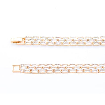Tennis Bracelet, 13mm Width, Black Cubic Zirconia, Gold Plated Brass, 7 Inch Length, 11 Grams - color: Gold Clear