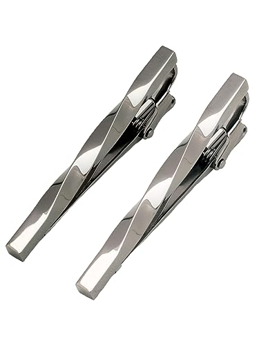 [TAVARAT] Tie Clip Tie Clips for Men twist type Black Silver Tie Bar Tie Pin Tps-077 - style: 2set