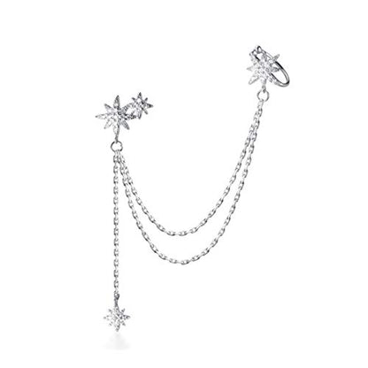 SLUYNZ 925 Sterling Silver Fashion Star Cuff Earring Chain for Women Star Crawler Earring Wrap Earrings - color: One Earring(Left)-A-Silver