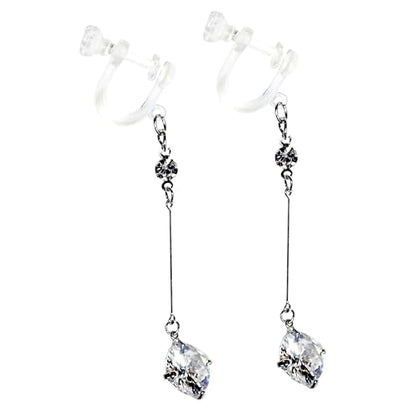 Drop Cubic Zirconia Invisible Clip On Earrings for Women Not Pierced Gold Teardrop Sqaure CZ Crystal Dangle Gold Silver Comfortable Clip On Earrings Bridal Wedding Prom - color: Screw-Back Round Silver
