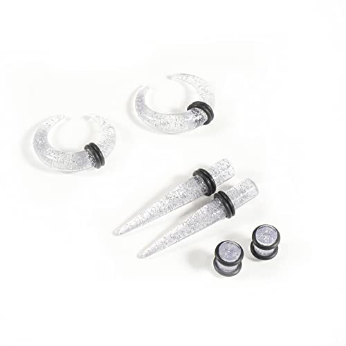 Ear Stretching Kit 54 Pieces 14Gauges-00Gauges Earrings Piercing Kit - color: transparent+glitter