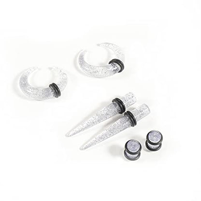 Ear Stretching Kit 54 Pieces 14Gauges-00Gauges Earrings Piercing Kit - color: transparent+glitter