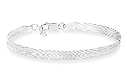 Miabella Italian 925 Sterling Silver, 18K Gold Plated Herringbone Bracelet | 4.5mm Flat Snake Chain, Fine Jewelry For Women, Made in Italy - color: sterling silver, size: 6.5 Inch