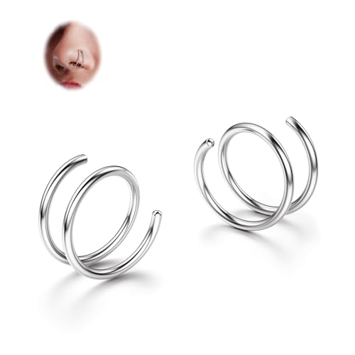 BodyBonita 2-8Pcs Softened 316L Stainless Steel Double Hoop Nose Ring for Single Piercing 22G 20G 18G Bendable Twist Spiral Nose Rings Hoops for Women 8mm 10 mm - color: 1 pair-Silver, size: 22g(0.64mm)-8mm