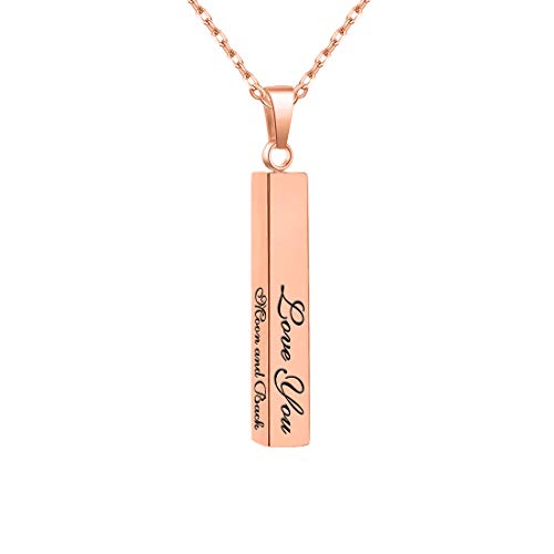 Personalized 3D Vertical Bar Necklace, Custom Necklace Engraved with Any Name Pendant Jewelry Mothers Day Gift - color: Rose Gold Bar+Cable Chain