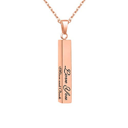 Personalized 3D Vertical Bar Necklace, Custom Necklace Engraved with Any Name Pendant Jewelry Mothers Day Gift - color: Rose Gold Bar+Cable Chain