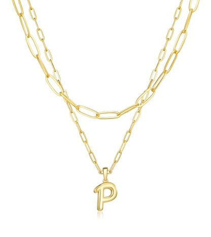 adoyi Dainty Heart Initial Necklaces 14K Gold Plated Layered Letter A-Z Pendant Necklace Stack Trendy Jewelry Birthday Valentines Gifts for Women Jewelry - color: Gold-Letter, style: P