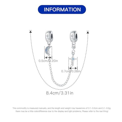 Spacer Stopper Beads for Bracelets & Necklaces, 925 Sterling Silver Beads | Smooth & Pave Cubic Zirconia (White, Blue, 18K Gold Plated) | Anti-Slide Separator Charms S925 Women Jewelry - color: Safety Chain Star and Moon