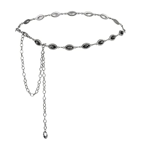 ILuvatar Green Glass Diamond Chain Belt - Metal Women's Western Style Dress Belt - color: Silver-bk