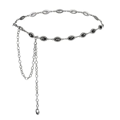 ILuvatar Green Glass Diamond Chain Belt - Metal Women's Western Style Dress Belt - color: Silver-bk