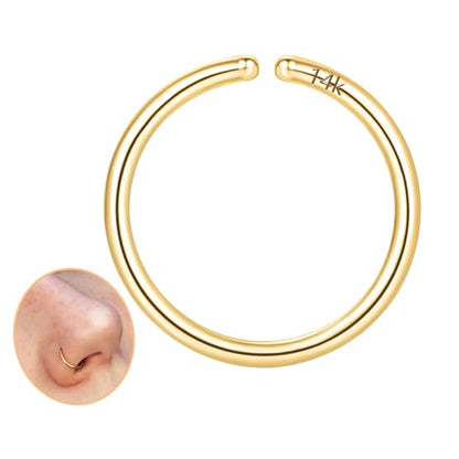 14K Gold Nose Ring Hoop for Women and Men, 6mm/7mm/8mm Tiny Gold Nose Ring Stud Piercing Jewelry, 20G 22G - color: 14k Yellow Gold, size: 20 gauge(0.8mm)-6mm