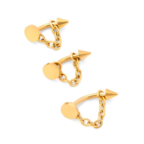 3 Pcs 316L Stainless Steel 16G Tragus Helix Rook Piercing Jewelry with Chain, Cartilage Earrings for Women, Belly Button Ring Vertical Labret Lip Piercing Jewelry - color: Gold, size: Disc