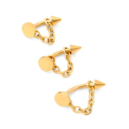 3 Pcs 316L Stainless Steel 16G Tragus Helix Rook Piercing Jewelry with Chain, Cartilage Earrings for Women, Belly Button Ring Vertical Labret Lip Piercing Jewelry - color: Gold, size: Disc