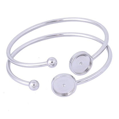 5pcs Fit 12mm Cabochon Bangle Bracelet Bezel Setting Trays Stainless Steel Adjustable Cuff Bracelets Blanks for Jewelry Making Supplies - color: plain steel