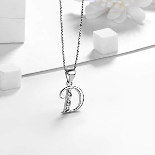 Aurora Tears Letter Necklace Initial 925 Sterling Silver Alphabet Pendant Crystal Name Gift Women Cubic Zirconia Jewelry - color: D