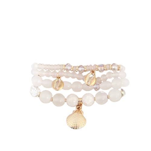 Shell Starfish Bracelet Seahorse Conch Starfish Sea Shell Pearls Charm Stone Bracelet Statement Bohemian Sea Themed Beach Jewelry for Women - color: White J