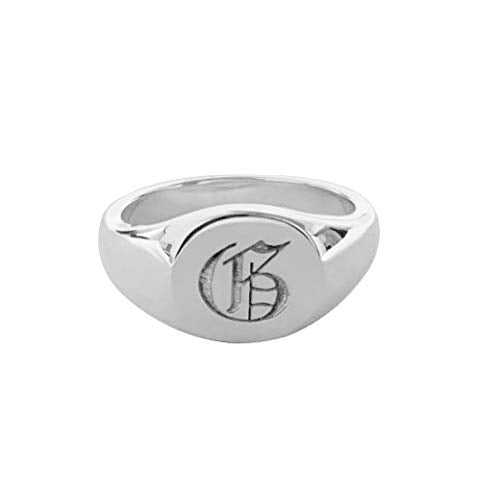 Personalized Old English Initial Ring Custom Letter Ring Small Signet Ring for Women - color: Silver