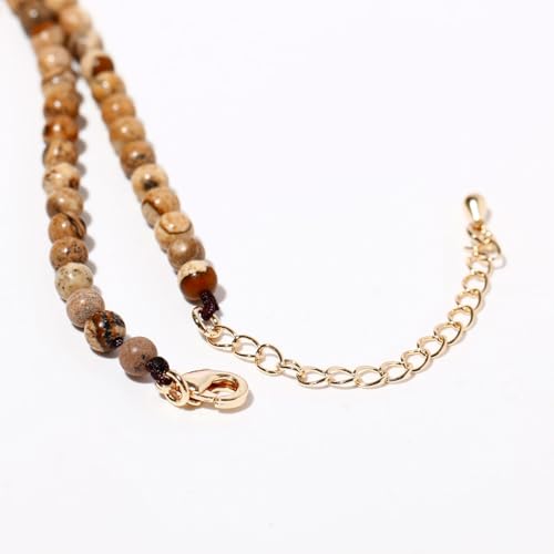 Simple 4mm Gemstones and Crystals Choker Necklace Unisex 16"-18" | Necklaces for Women Men, Adjustable, 40-45 cm Chain Length, Handmade, Spiritual Gemstones, Positive Energy, Daily Wear - style: Picture Jasper